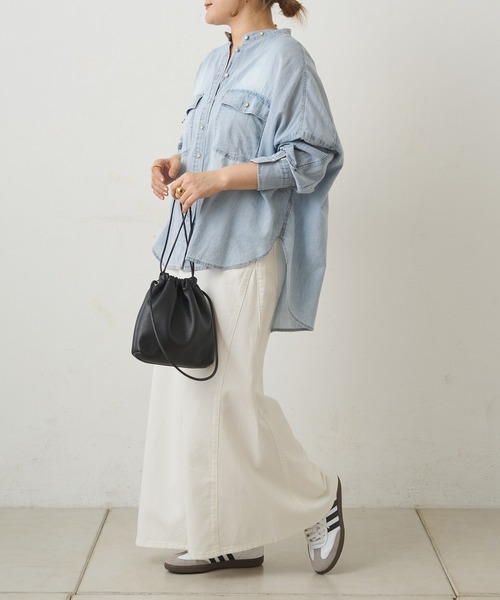 PUAL CE CIN（ピュアルセシン）の「シアーデニムバンドカラーシャツ（シャツ/ブラウス・レディース・ブルー/インディゴブルー・FREE）」の18枚目の写真