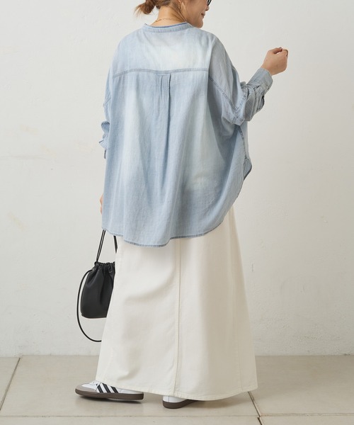 PUAL CE CIN（ピュアルセシン）の「シアーデニムバンドカラーシャツ（シャツ/ブラウス・レディース・ブルー/インディゴブルー・FREE）」の19枚目の写真