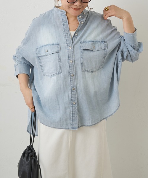 PUAL CE CIN（ピュアルセシン）の「シアーデニムバンドカラーシャツ（シャツ/ブラウス・レディース・ブルー/インディゴブルー・FREE）」の21枚目の写真