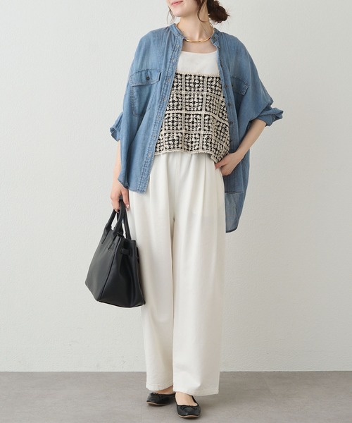 PUAL CE CIN（ピュアルセシン）の「シアーデニムバンドカラーシャツ（シャツ/ブラウス・レディース・ブルー/インディゴブルー・FREE）」の8枚目の写真