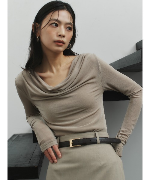 anuans（アニュアンス）の「アセテートギャザードレープカットトップス（Tシャツ/カットソー・レディース・ホワイト/ベージュ/ブラック・FREE）」の7枚目の写真