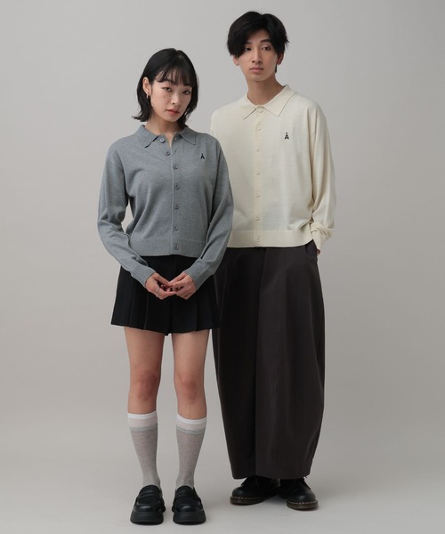 ALAND（エーランド）の「【UNISEX】ALAND／12Ｇポロカラーカーディガン（ニット/セーター・レディース・アイボリー/グレー・SMALL/LARGE）」の3枚目の写真