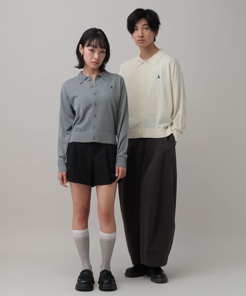 ALAND（エーランド）の「【UNISEX】ALAND／12Ｇポロカラーカーディガン（ニット/セーター・レディース・アイボリー/グレー・SMALL/LARGE）」の4枚目の写真