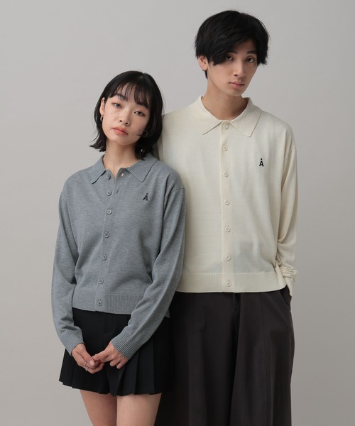 ALAND（エーランド）の「【UNISEX】ALAND／12Ｇポロカラーカーディガン（ニット/セーター・レディース・アイボリー/グレー・SMALL/LARGE）」の6枚目の写真