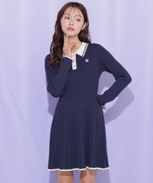 ポロ襟ケーブルミニワンピース