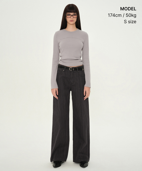 MUSINSA STANDARD WOMAN（ムシンサスタンダードウーマン）の「ウィメンズピグメントリブスリムクルーネック長袖Tシャツ[パープルグレー]（Tシャツ/カットソー・レディース・その他・X-SMALL/SMALL/MEDIUM/LARGE）」の2枚目の写真
