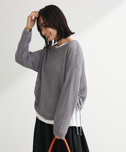 Green Parks(グリーンパークス)の「サイドシャーリング透かし編みニットプルオーバー(ニット/セーター・レディース・オレンジ/アイボリー/グレー・FREE)」の5枚目の写真
