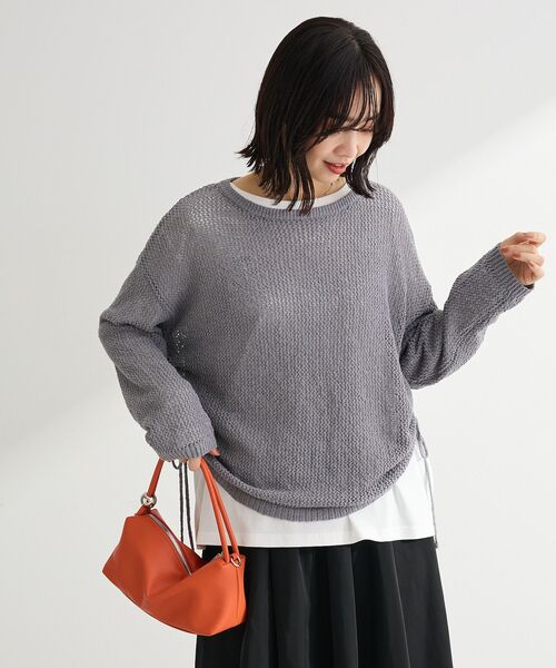 Green Parks(グリーンパークス)の「サイドシャーリング透かし編みニットプルオーバー(ニット/セーター・レディース・オレンジ/アイボリー/グレー・FREE)」の21枚目の写真