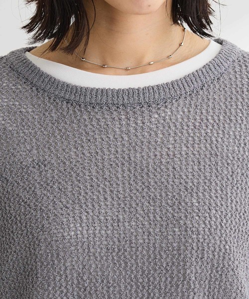 Green Parks(グリーンパークス)の「サイドシャーリング透かし編みニットプルオーバー(ニット/セーター・レディース・オレンジ/アイボリー/グレー・FREE)」の6枚目の写真