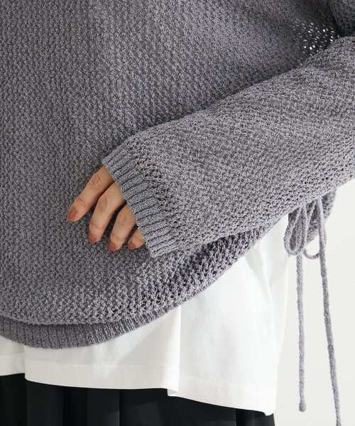 Green Parks(グリーンパークス)の「サイドシャーリング透かし編みニットプルオーバー(ニット/セーター・レディース・オレンジ/アイボリー/グレー・FREE)」の7枚目の写真