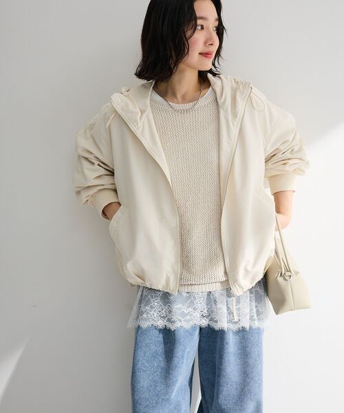 Green Parks(グリーンパークス)の「サイドシャーリング透かし編みニットプルオーバー(ニット/セーター・レディース・オレンジ/アイボリー/グレー・FREE)」の10枚目の写真