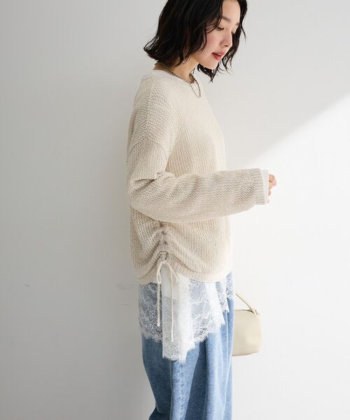 Green Parks(グリーンパークス)の「サイドシャーリング透かし編みニットプルオーバー(ニット/セーター・レディース・オレンジ/アイボリー/グレー・FREE)」の12枚目の写真