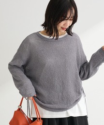 サイドシャーリング透かし編みニットプルオーバー