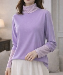 marie claire/bis リブニットシアーハイネックトップス