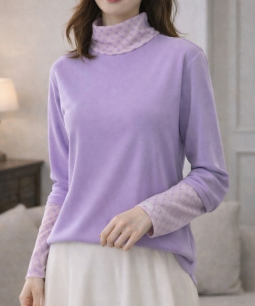 marie claire bis(マリクレール ビス)の「marie claire/bis リブニットシアーハイネックトップス(Tシャツ/カットソー・レディース・ラベンダー・LL)」の1枚目の写真