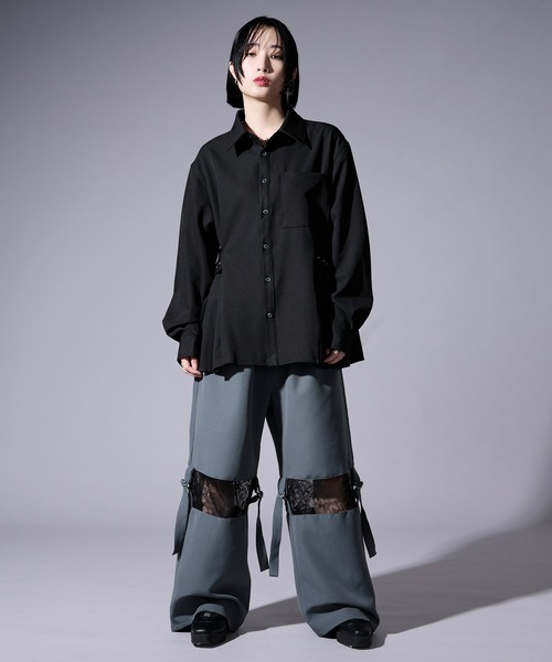 Ellno Loset(エルノロゼット)の「ベルトツキレースキリカエワイドパンツ(スラックス・メンズ・ブラック/ブルーグレー・X-SMALL/SMALL/MEDIUM/LARGE)」の10枚目の写真