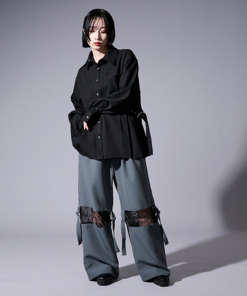 Ellno Loset(エルノロゼット)の「ベルトツキレースキリカエワイドパンツ(スラックス・メンズ・ブラック/ブルーグレー・X-SMALL/SMALL/MEDIUM/LARGE)」の13枚目の写真