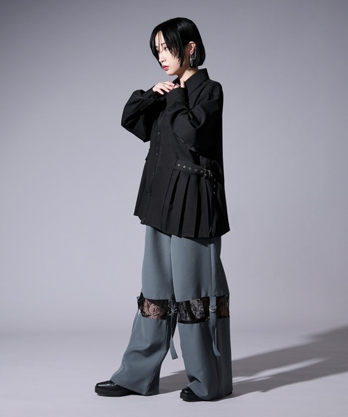 Ellno Loset(エルノロゼット)の「ベルトツキレースキリカエワイドパンツ(スラックス・メンズ・ブラック/ブルーグレー・X-SMALL/SMALL/MEDIUM/LARGE)」の15枚目の写真