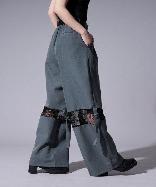 Ellno Loset(エルノロゼット)の「ベルトツキレースキリカエワイドパンツ(スラックス・メンズ・ブラック/ブルーグレー・X-SMALL/SMALL/MEDIUM/LARGE)」の9枚目の写真