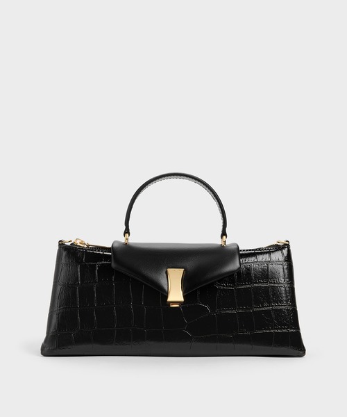 CHARLES & KEITH（チャールズ & キース）の「Lilibet リリベット クロックエフェクト イロンゲイティッド トップハンドルバッグ（ハンドバッグ・レディース・ブラック・M）」の5枚目の写真