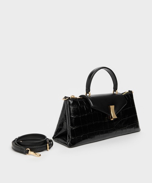 CHARLES & KEITH（チャールズ & キース）の「Lilibet リリベット クロックエフェクト イロンゲイティッド トップハンドルバッグ（ハンドバッグ・レディース・ブラック・M）」の6枚目の写真