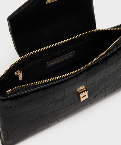 CHARLES & KEITH（チャールズ & キース）の「Lilibet リリベット クロックエフェクト イロンゲイティッド トップハンドルバッグ（ハンドバッグ・レディース・ブラック・M）」の9枚目の写真