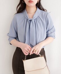 natural couture | 袖口パールノット結び６分袖ブラウス(シャツ/ブラウス)