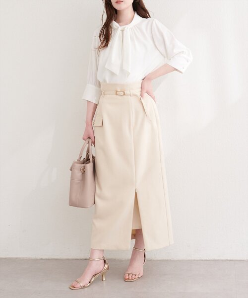 natural couture（ナチュラルクチュール）の「袖口パールノット結び６分袖ブラウス（シャツ/ブラウス・レディース・サックスブルー/ピンクベージュ/チャコールグレー/グレー/オフホワイト・FREE）」の9枚目の写真