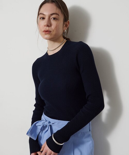 Whim Gazette（ウィムガゼット）の「ホールガーメントRIBプルオーバー（ニット/セーター・レディース・アイボリー/ネイビー・FREE）」の2枚目の写真