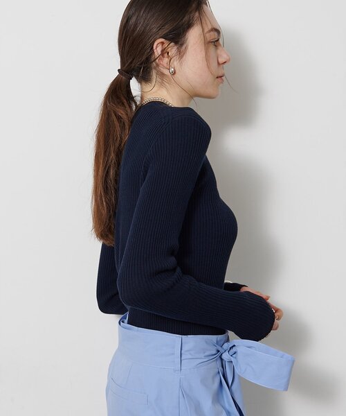 Whim Gazette（ウィムガゼット）の「ホールガーメントRIBプルオーバー（ニット/セーター・レディース・アイボリー/ネイビー・FREE）」の6枚目の写真