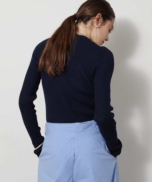 Whim Gazette（ウィムガゼット）の「ホールガーメントRIBプルオーバー（ニット/セーター・レディース・アイボリー/ネイビー・FREE）」の5枚目の写真