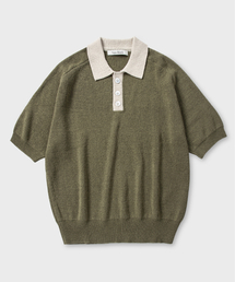 ラグランハーフスリーブカラーニット_DEEP GREEN