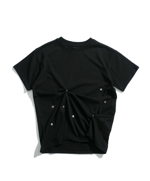 Starting Over(スターティングオーバー)の「マルチスナップボタン ショート丈 半袖Tシャツ / ギミック テック クロップドT【ユニセックス】(Tシャツ/カットソー・メンズ・ブラック/カーキブラウン/チャコール・M/L)」の5枚目の写真