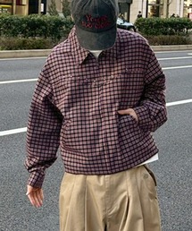 kutir(�N�e�B�[��)��CROPPED STUDDED CHECKED SHIRT JACKET�^�N���b�v�h�X�^�b�Y�`�F�b�N�V���c�W���P�b�g(�u���]��)