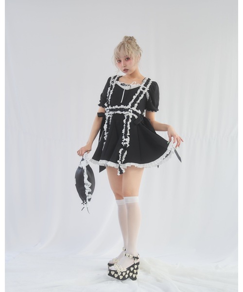lilLilly（リルリリー）の「バックリボンダイバーワンピース（ワンピース・レディース・ホワイト/ブラック/グレー・FREE）」の13枚目の写真