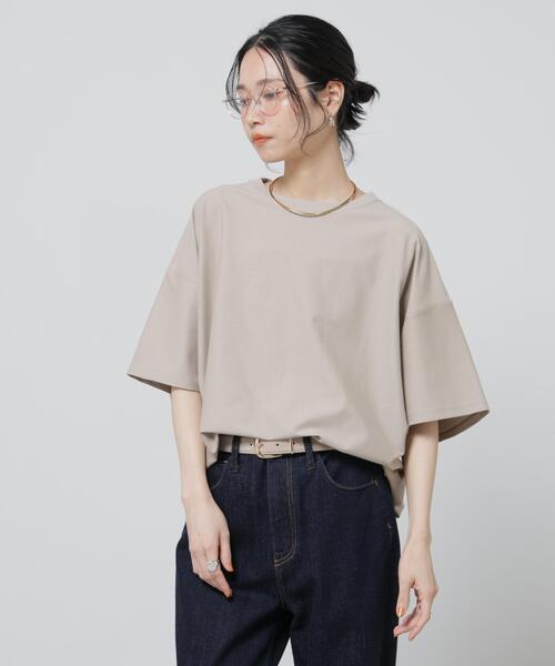 NANO universe(ナノユニバース)の「「Meaningful Continuity」coveross(R)ツイル調冷感プレーティング天竺Tシャツ(Tシャツ/カットソー・レディース・ベージュ/ホワイト/ブラック・FREE)」の1枚目の写真