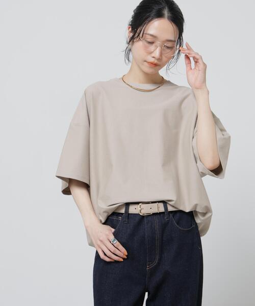 NANO universe(ナノユニバース)の「「Meaningful Continuity」coveross(R)ツイル調冷感プレーティング天竺Tシャツ(Tシャツ/カットソー・レディース・ベージュ/ホワイト/ブラック・FREE)」の11枚目の写真