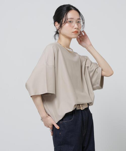 NANO universe(ナノユニバース)の「「Meaningful Continuity」coveross(R)ツイル調冷感プレーティング天竺Tシャツ(Tシャツ/カットソー・レディース・ベージュ/ホワイト/ブラック・FREE)」の9枚目の写真