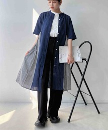 ◯サイド切り替えミックス半袖ワンピース