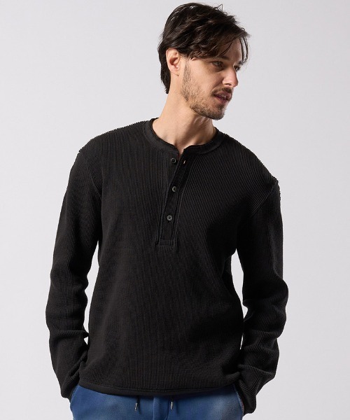 wjk（ダヴルジェイケイ）の「mlt5659- waffle henley L-S ヘンリーネックカットソー(7140 wf19j)（Tシャツ/カットソー・メンズ・ブラック/チャコールグレー/ホワイト・S/M/L/XL）」の13枚目の写真