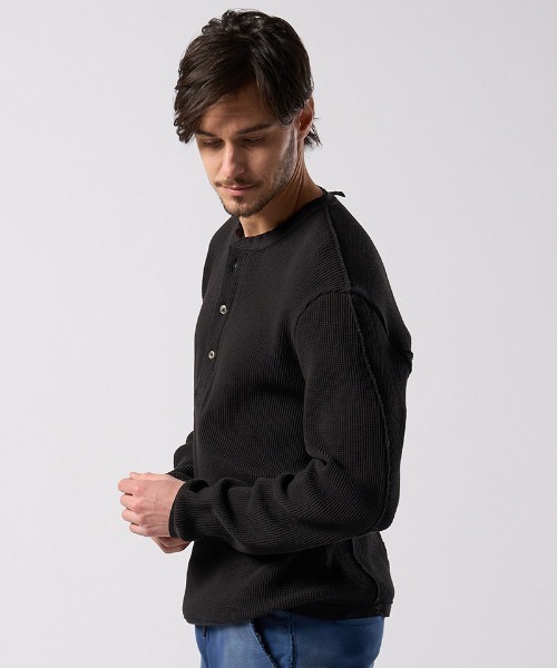 wjk（ダヴルジェイケイ）の「mlt5659- waffle henley L-S ヘンリーネックカットソー(7140 wf19j)（Tシャツ/カットソー・メンズ・ブラック/チャコールグレー/ホワイト・S/M/L/XL）」の14枚目の写真