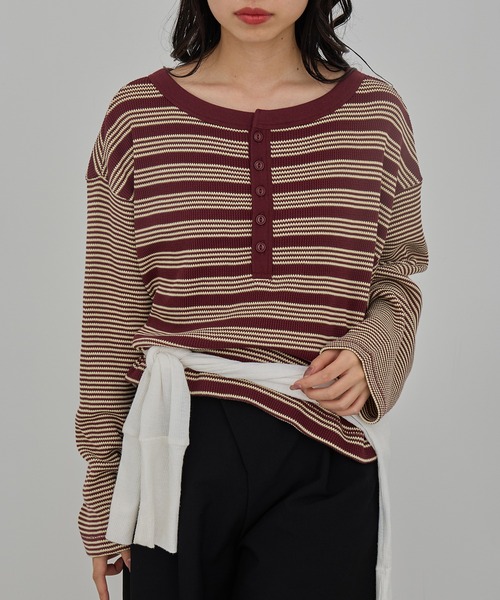 MILLER(ミラー)の「【Robert P. Miller】ワッフルヘンリープルオーバー RM264-2298(Tシャツ/カットソー・レディース・バーガンディー/ブラウン・FREE)」の1枚目の写真