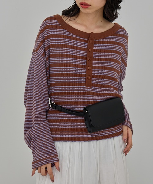 MILLER(ミラー)の「【Robert P. Miller】ワッフルヘンリープルオーバー RM264-2298(Tシャツ/カットソー・レディース・バーガンディー/ブラウン・FREE)」の2枚目の写真