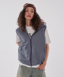 WISH FOR EVER（ウィッシュフォーエバー）の「DRAW CODE BICOLOR SHIRT HOOD VEST/ドローコードバイカラーシャツベスト（ベスト）」