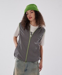 WISH FOR EVER（ウィッシュフォーエバー）の「DRAW CODE BICOLOR SHIRT HOOD VEST/ドローコードバイカラーシャツベスト（ベスト）」