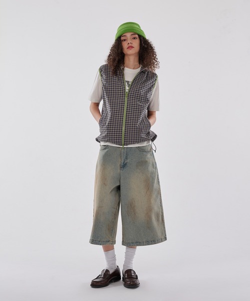 WISH FOR EVER(ウィッシュフォーエバー)の「DRAW CODE BICOLOR SHIRT HOOD VEST/ドローコードバイカラーシャツベスト(ベスト・メンズ・パープル/グリーン/ブルー・LARGE/SMALL/MEDIUM)」の7枚目の写真