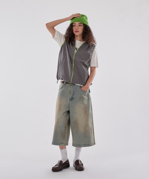 WISH FOR EVER(ウィッシュフォーエバー)の「DRAW CODE BICOLOR SHIRT HOOD VEST/ドローコードバイカラーシャツベスト(ベスト・メンズ・パープル/グリーン/ブルー・LARGE/SMALL/MEDIUM)」の11枚目の写真