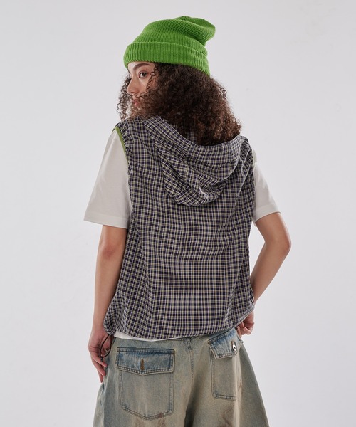 WISH FOR EVER(ウィッシュフォーエバー)の「DRAW CODE BICOLOR SHIRT HOOD VEST/ドローコードバイカラーシャツベスト(ベスト・メンズ・パープル/グリーン/ブルー・LARGE/SMALL/MEDIUM)」の13枚目の写真
