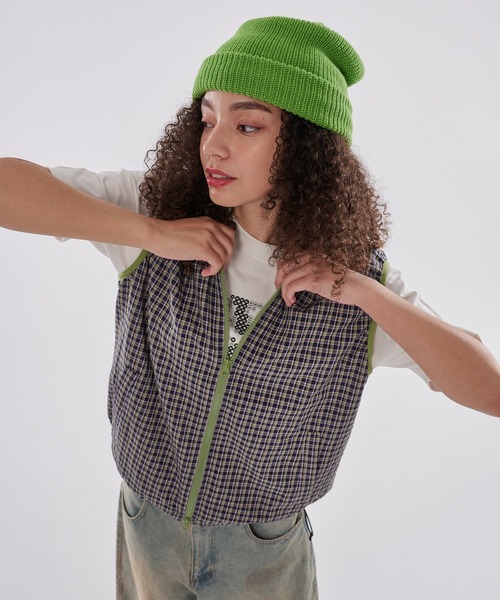 WISH FOR EVER(ウィッシュフォーエバー)の「DRAW CODE BICOLOR SHIRT HOOD VEST/ドローコードバイカラーシャツベスト(ベスト・メンズ・パープル/グリーン/ブルー・LARGE/SMALL/MEDIUM)」の14枚目の写真