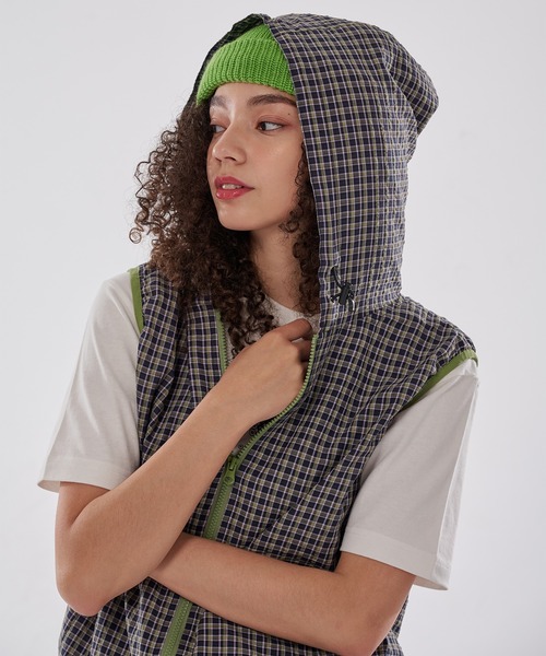 WISH FOR EVER(ウィッシュフォーエバー)の「DRAW CODE BICOLOR SHIRT HOOD VEST/ドローコードバイカラーシャツベスト(ベスト・メンズ・パープル/グリーン/ブルー・LARGE/SMALL/MEDIUM)」の15枚目の写真